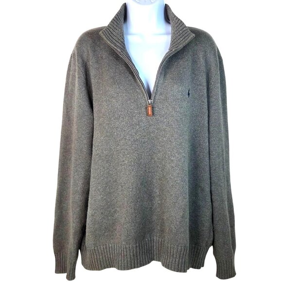 Polo By Ralph Lauren Mens Quarter Zip Cotton Sweater Gray Large - Picture 2 of 7